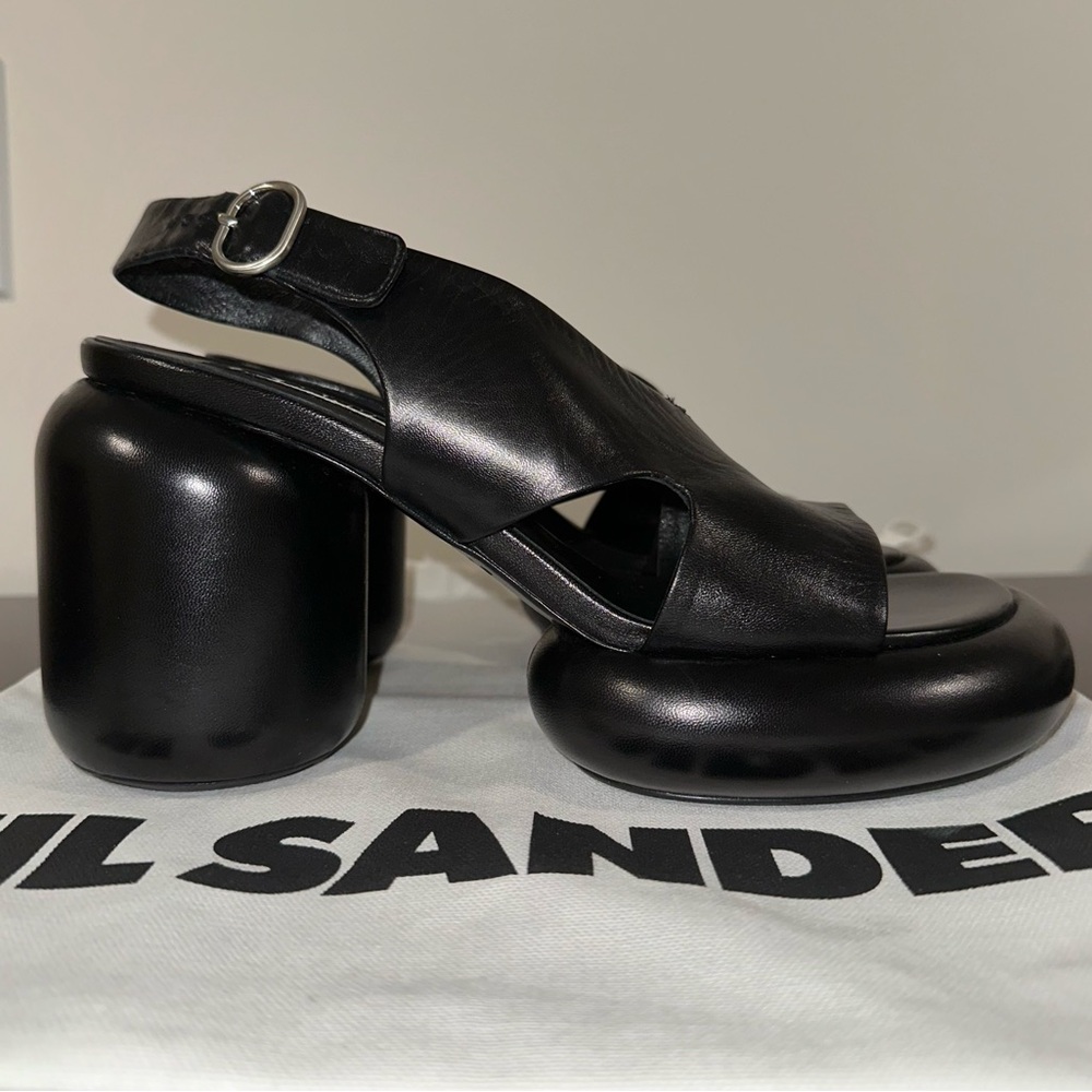 Jil Sander Ribes Leather Column-Heel Slingback Sandals